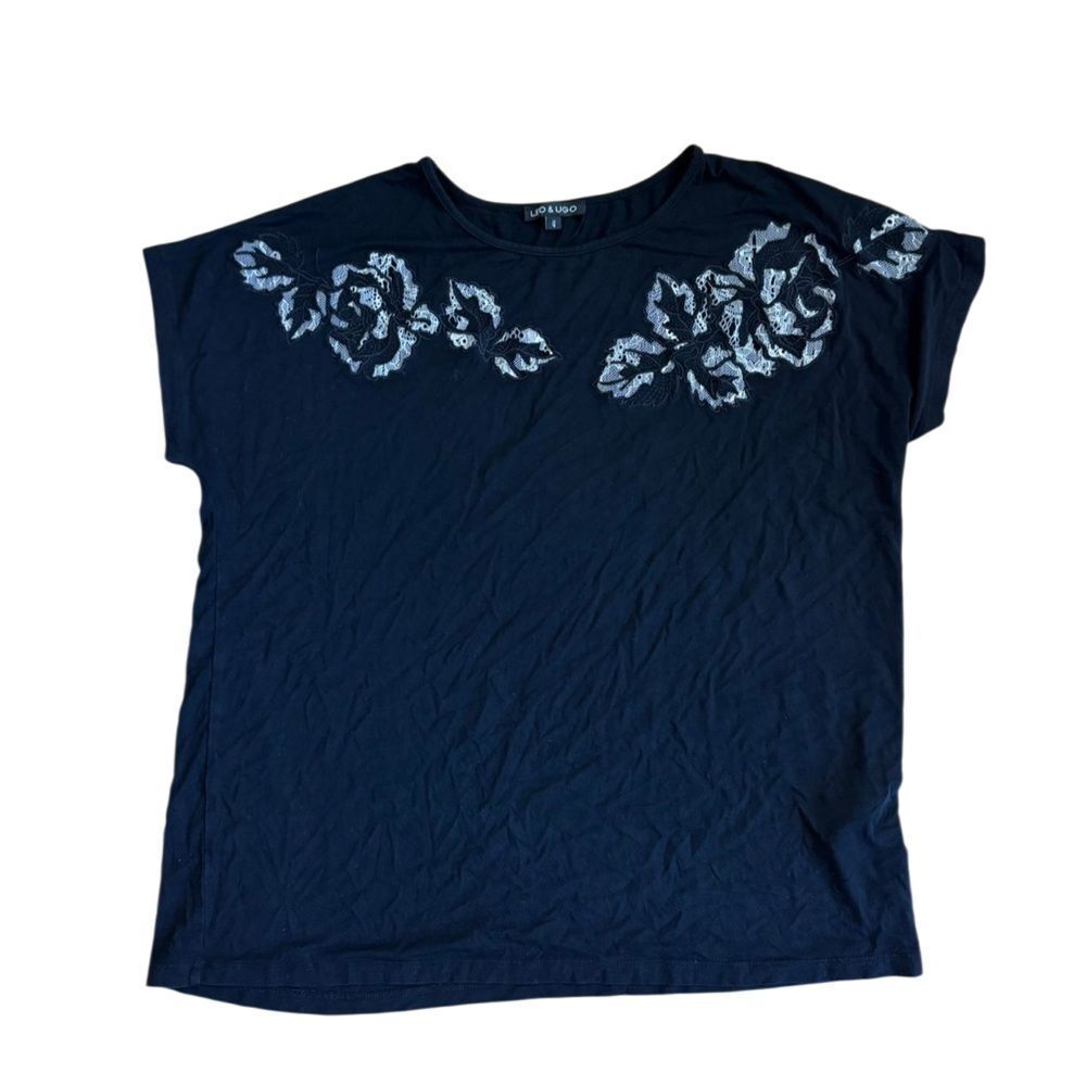 Leo & Ugo Women's Black Floral Crew Neck Top Size 4